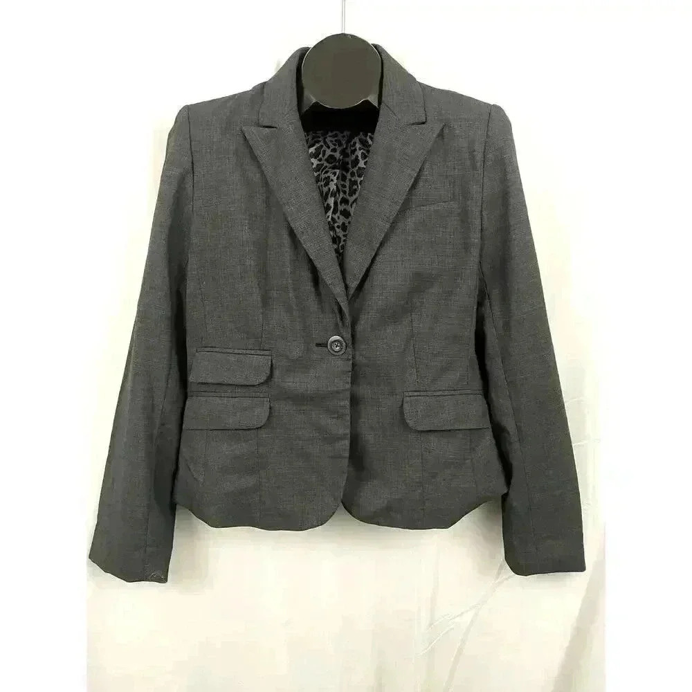Apt 9 Gray Plaid One Button Blazer Jacket Lined Sz 12 Business‎ Wear
